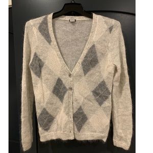 Wool and Mohair Button Down Argyle Sweater